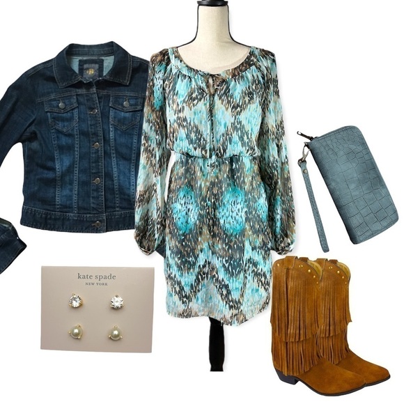 Twenty-Six Brand Abstract Print Layered Open Sleeve Dress sz 7 - Picture 12 of 14